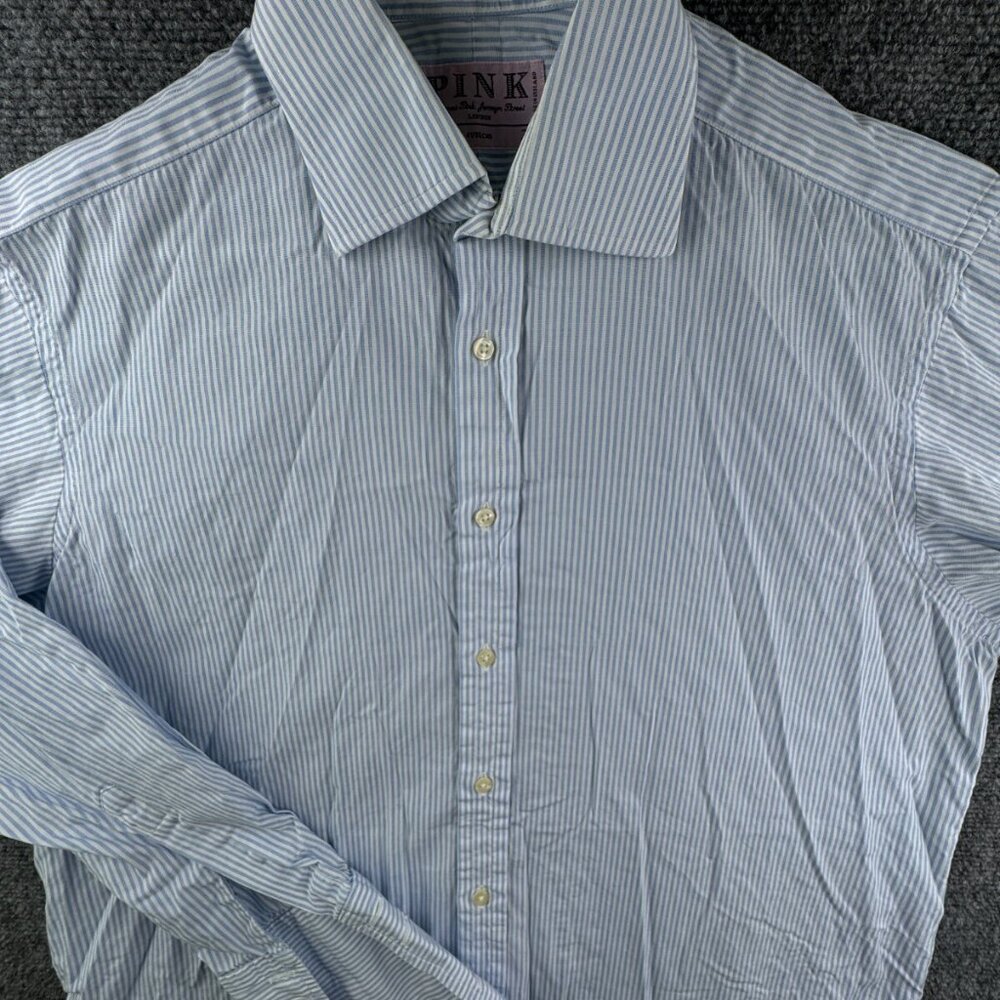 Thomas Pink Men Long Sleeve Button Up Shirt Striped Blue 16 34 Cotton Ireland